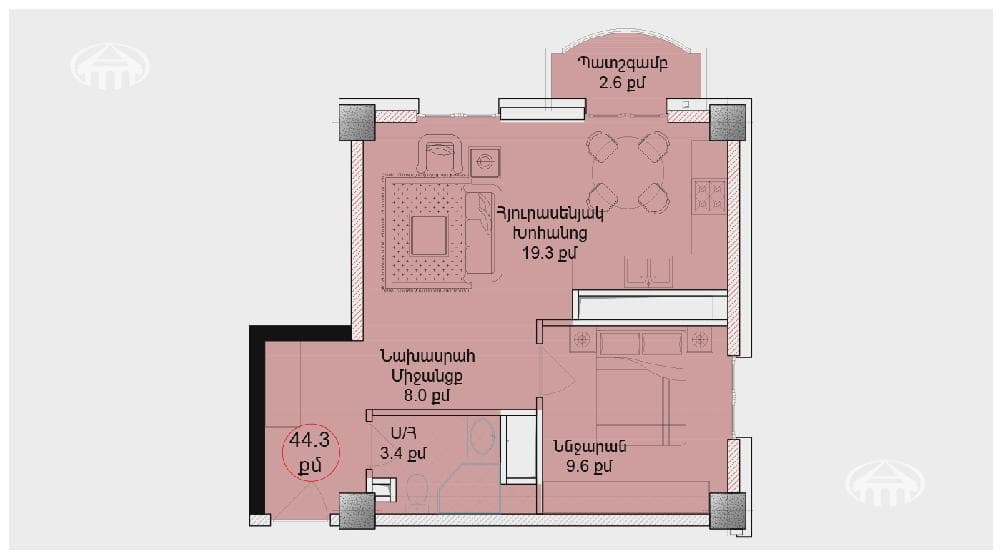 Apartment · 44 m² · Yerevan