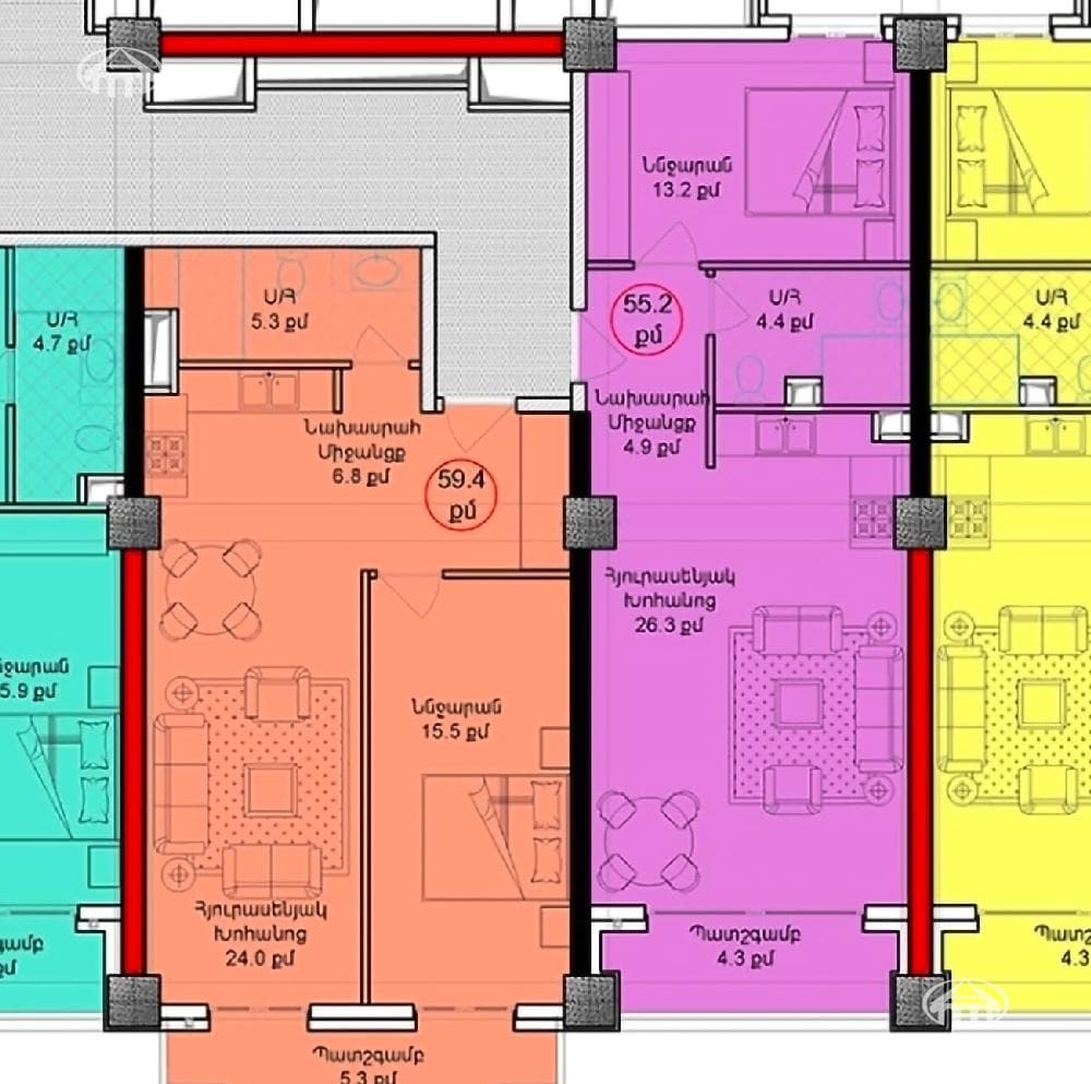Квартира · 2 комн. · 56 м² · Канакер-Зейтун