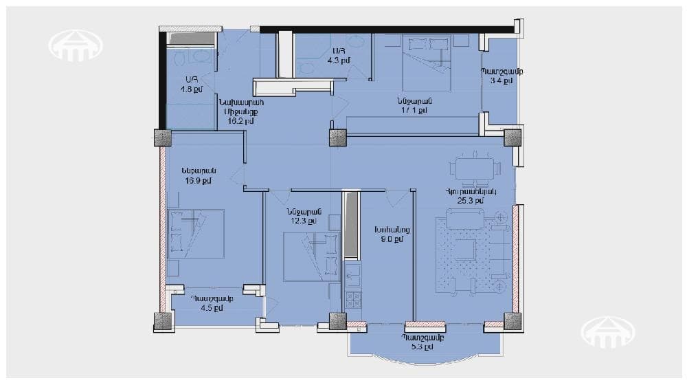 Квартира · 4 комн. · 129 м² · Канакер-Зейтун