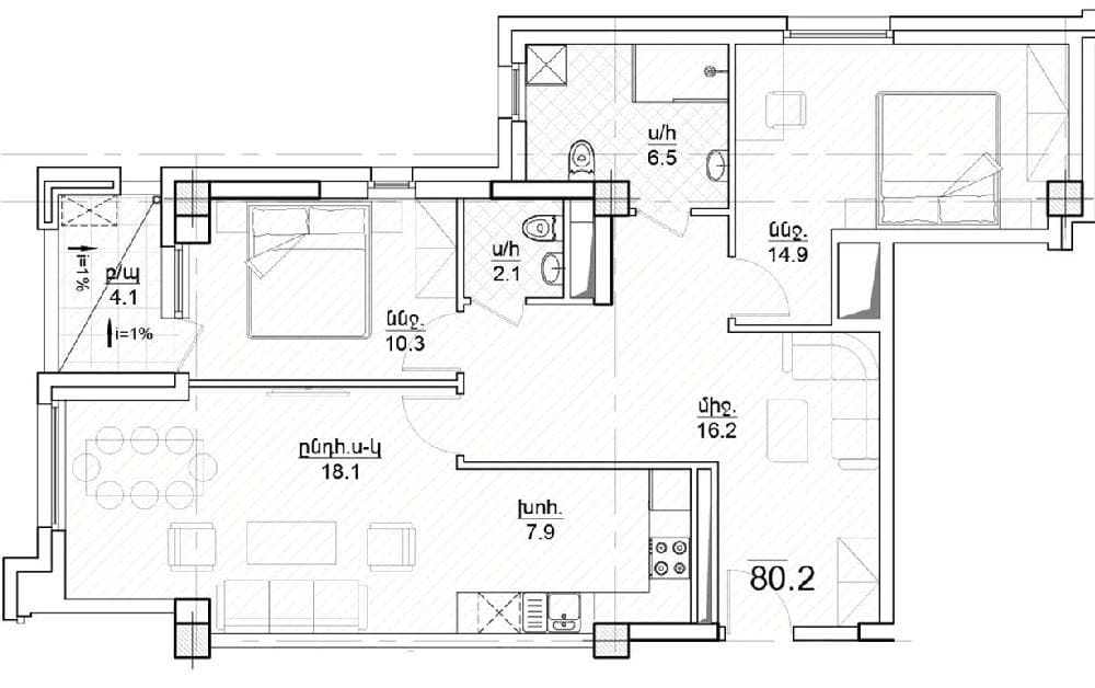 Apartment · 3 rooms · 83 m² · Ajapnyak