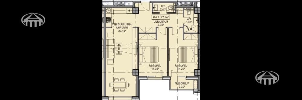 Квартира · 3 комн. · 77 м² · Давташен