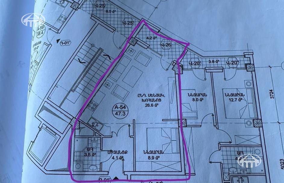 Apartment · 2 rooms · 47 m² · Kentron