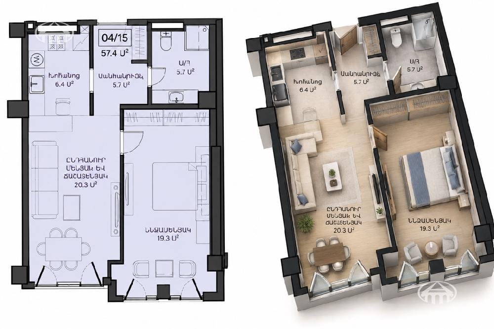 Квартира · 2 комн. · 57 м² · Норк-Мараш